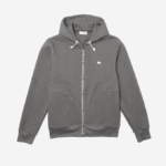 Men Lacoste V0ZN1178 Grey Chine 1VQ Hooded Cotton Blend Lettered Zip Sweatshirt - Image 5