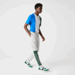Men Lacoste V0ZN1179 Grey Chine Blue Green HKB Colorblock Cotton Fleece Blend Jogging Pants