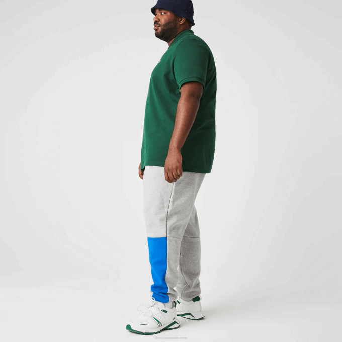 Men Lacoste V0ZN1179 Grey Chine Blue Green HKB Colorblock Cotton Fleece Blend Jogging Pants - Image 7