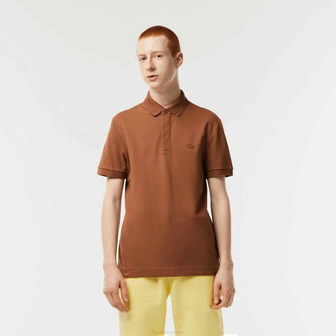 Men Lacoste V0ZN117 Light Brown LFA Smart Paris Stretch Cotton Pique Polo - Image 1
