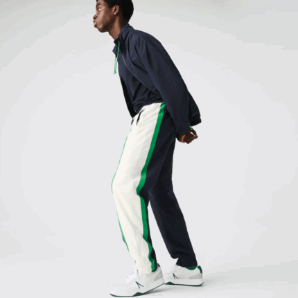 Men Lacoste V0ZN1180 Navy Blue White Green 19V Lightweight Water-Repellent Color-Block Trackpants