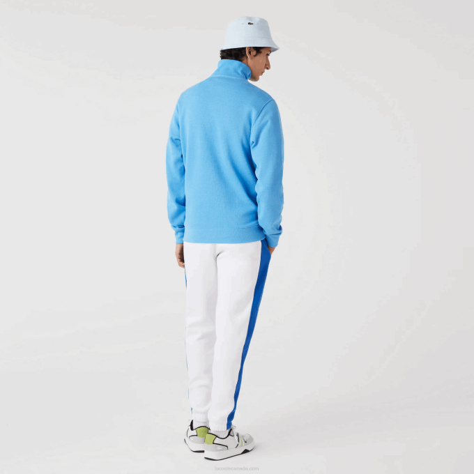 Men Lacoste V0ZN1184 Blue 4XA Zippered Stand-Up Collar Cotton Sweatshirt - Image 3