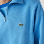 Men Lacoste V0ZN1184 Blue 4XA Zippered Stand-Up Collar Cotton Sweatshirt - Image 4