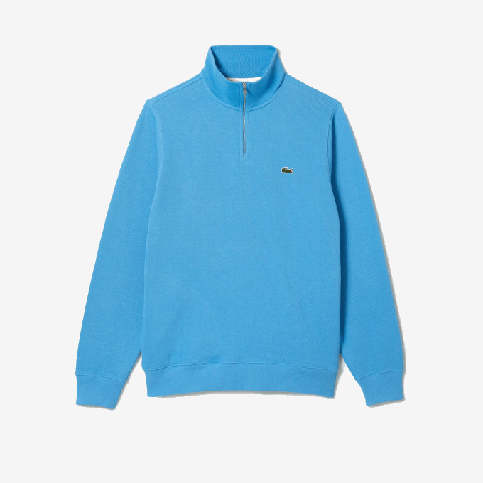 Men Lacoste V0ZN1184 Blue 4XA Zippered Stand-Up Collar Cotton Sweatshirt - Image 5
