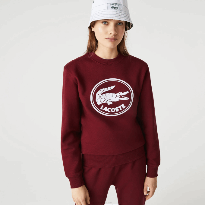 Men Lacoste V0ZN1185 Bordeaux Z7F 3D Logo Organic Cotton Fleece Sweatshirt - Image 2