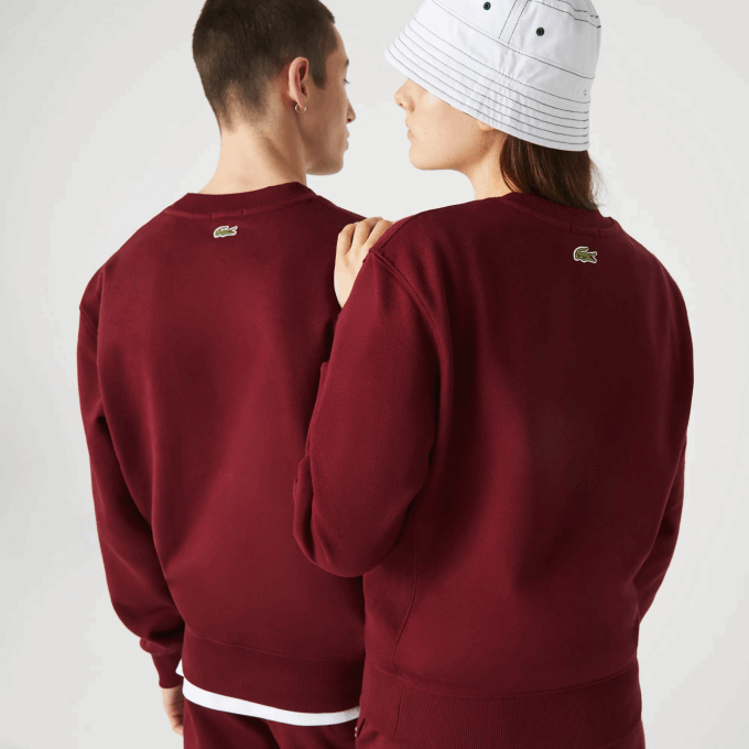 Men Lacoste V0ZN1185 Bordeaux Z7F 3D Logo Organic Cotton Fleece Sweatshirt - Image 3