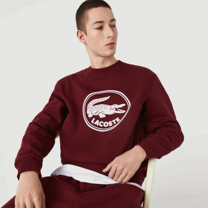 Men Lacoste V0ZN1185 Bordeaux Z7F 3D Logo Organic Cotton Fleece Sweatshirt - Image 4