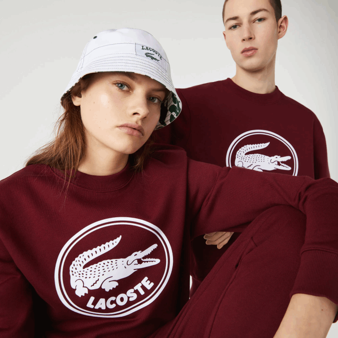 Men Lacoste V0ZN1185 Bordeaux Z7F 3D Logo Organic Cotton Fleece Sweatshirt - Image 1