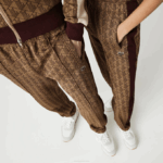 Men Lacoste V0ZN1186 Beige Bordeaux MKJ LIVE Monogram Jacquard Tracksuit Pants - Image 2