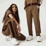 Men Lacoste V0ZN1186 Beige Bordeaux MKJ LIVE Monogram Jacquard Tracksuit Pants