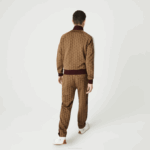 Men Lacoste V0ZN1186 Beige Bordeaux MKJ LIVE Monogram Jacquard Tracksuit Pants - Image 3