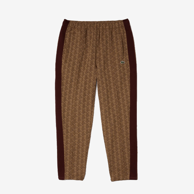 Men Lacoste V0ZN1186 Beige Bordeaux MKJ LIVE Monogram Jacquard Tracksuit Pants - Image 5