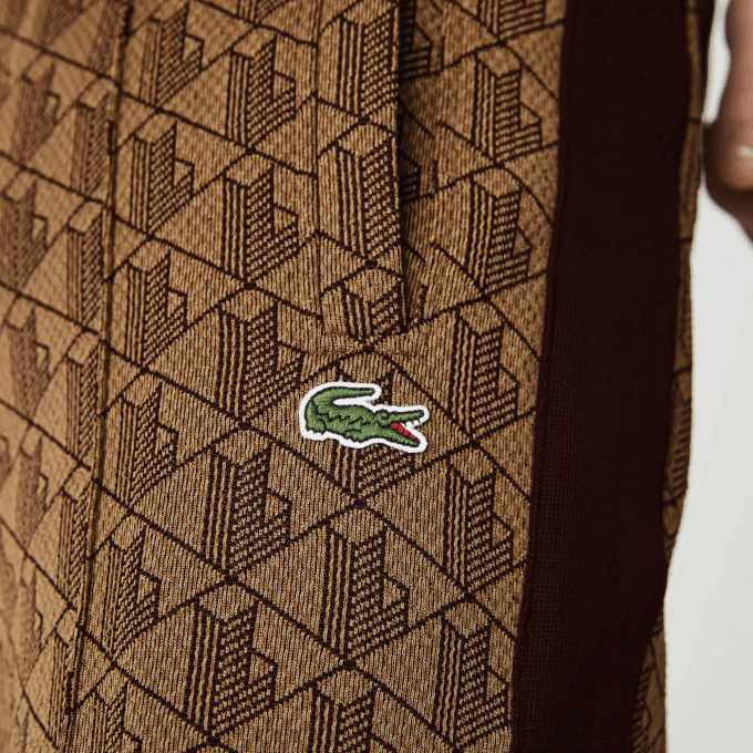Men Lacoste V0ZN1186 Beige Bordeaux MKJ LIVE Monogram Jacquard Tracksuit Pants - Image 8