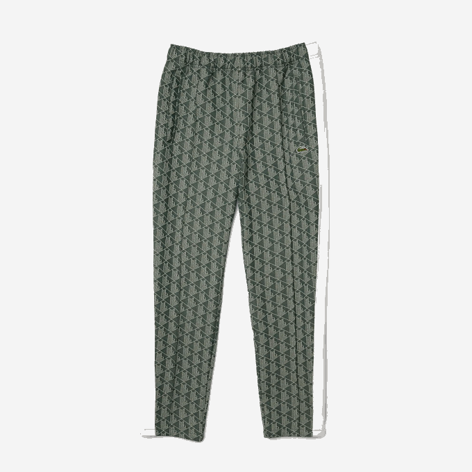 Men Lacoste V0ZN1187 Green Beige 7M4 LIVE Monogram Jacquard Tracksuit Pants - Image 5