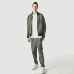 Men Lacoste V0ZN1187 Green Beige 7M4 LIVE Monogram Jacquard Tracksuit Pants - Image 6