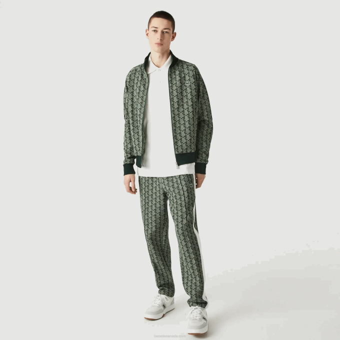 Men Lacoste V0ZN1187 Green Beige 7M4 LIVE Monogram Jacquard Tracksuit Pants - Image 6