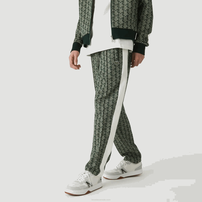 Men Lacoste V0ZN1187 Green Beige 7M4 LIVE Monogram Jacquard Tracksuit Pants - Image 8