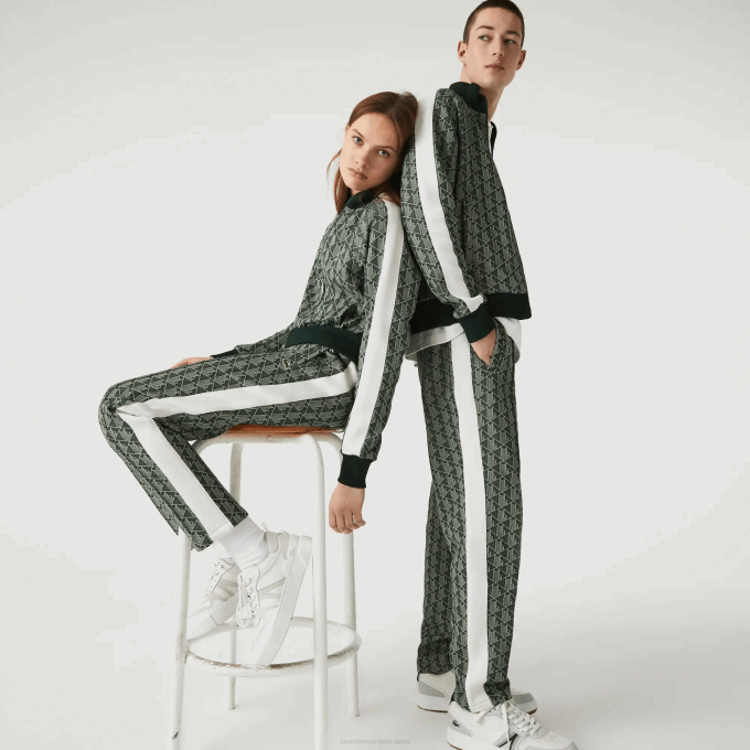 Men Lacoste V0ZN1187 Green Beige 7M4 LIVE Monogram Jacquard Tracksuit Pants - Image 1