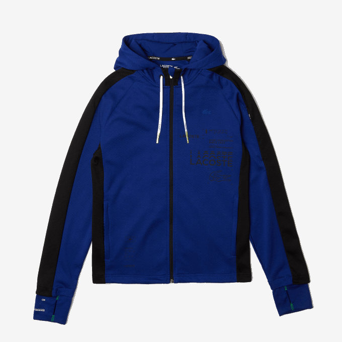 Men Lacoste V0ZN1191 Blue Black White PWH SPORT Contrast Band Hooded Jacket - Image 4