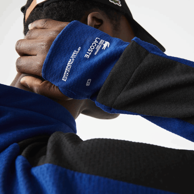 Men Lacoste V0ZN1191 Blue Black White PWH SPORT Contrast Band Hooded Jacket - Image 6