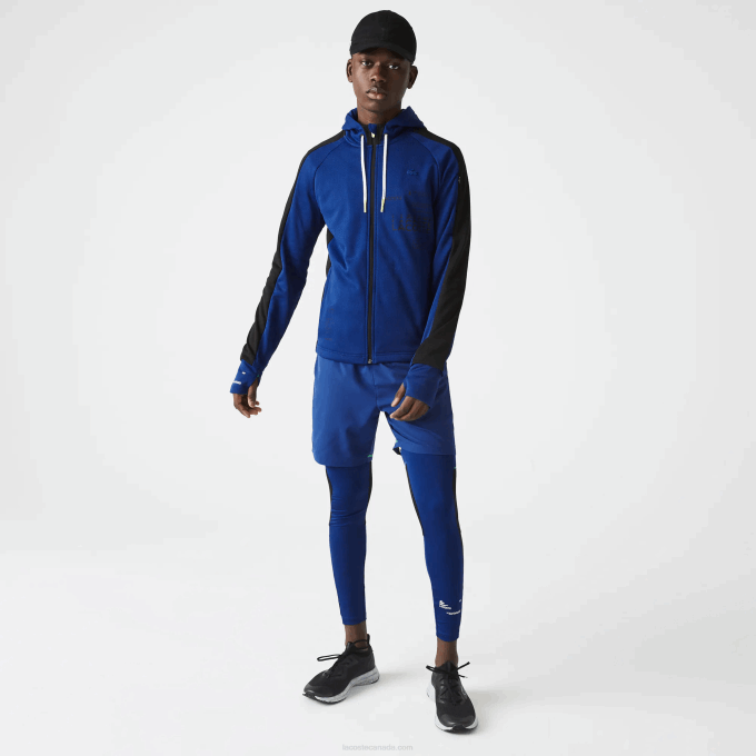 Men Lacoste V0ZN1191 Blue Black White PWH SPORT Contrast Band Hooded Jacket - Image 7