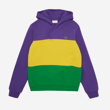 Men Lacoste V0ZN1192 Purple Yellow Green 1CV Hooded Colorblock Fleece Sweatshirt