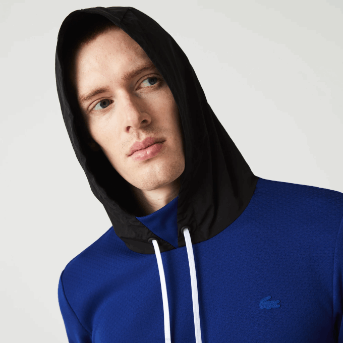 Men Lacoste V0ZN1193 Blue Black White PWH SPORT Nylon Contrast Hood Pullover Jacket - Image 2