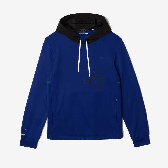 Men Lacoste V0ZN1193 Blue Black White PWH SPORT Nylon Contrast Hood Pullover Jacket - Image 5