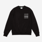 Men Lacoste V0ZN1197 Black 031 LIVE Loose Fit Crew Neck Print Fleece Sweatshirt - Image 2