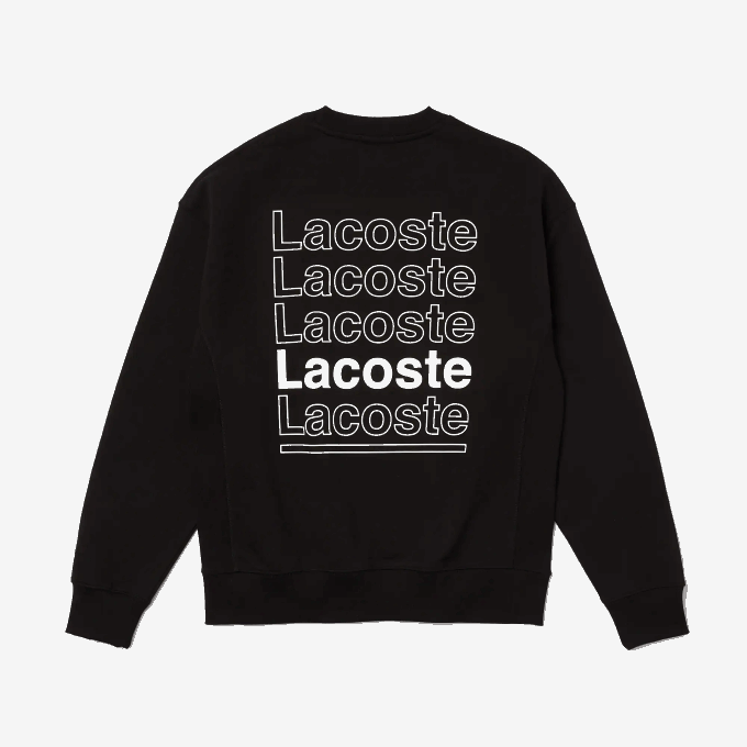 Men Lacoste V0ZN1197 Black 031 LIVE Loose Fit Crew Neck Print Fleece Sweatshirt - Image 3