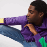 Men Lacoste V0ZN1198 Purple Yellow Green 1CV Hooded Colorblock Fleece Zip Sweatshirt - Image 2