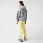 Men Lacoste V0ZN1200 Grey CCA Hooded Print Sleeve Fleece Sweatshirt - Image 3