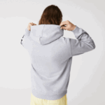 Men Lacoste V0ZN1200 Grey CCA Hooded Print Sleeve Fleece Sweatshirt - Image 5
