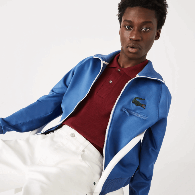 Men Lacoste V0ZN1203 Blue HN8 Crocodile Stand-Up Collar Zippered Jacket - Image 4