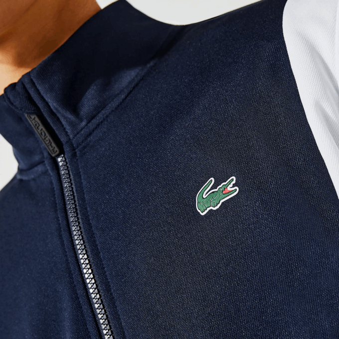Men Lacoste V0ZN1205 White Navy Blue R20 SPORT Pique Zip Sweatshirt - Image 2