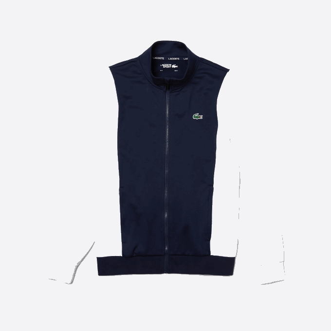 Men Lacoste V0ZN1205 White Navy Blue R20 SPORT Pique Zip Sweatshirt - Image 4