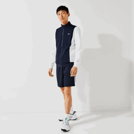 Men Lacoste V0ZN1205 White Navy Blue R20 SPORT Pique Zip Sweatshirt