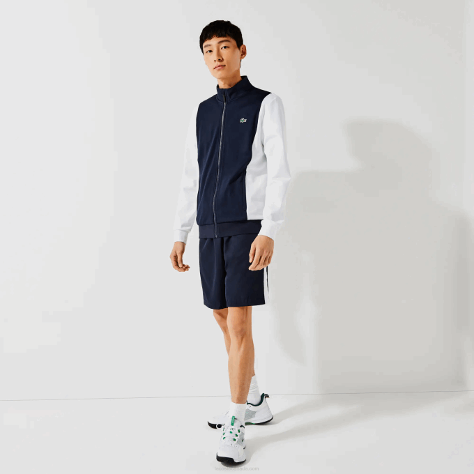 Men Lacoste V0ZN1205 White Navy Blue R20 SPORT Pique Zip Sweatshirt - Image 1