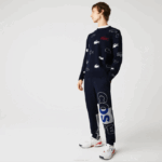 Men Lacoste V0ZN1206 Navy Blue 166 Heritage Destructured Branding Cotton Fleece Jogging Pants