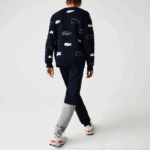 Men Lacoste V0ZN1206 Navy Blue 166 Heritage Destructured Branding Cotton Fleece Jogging Pants - Image 3