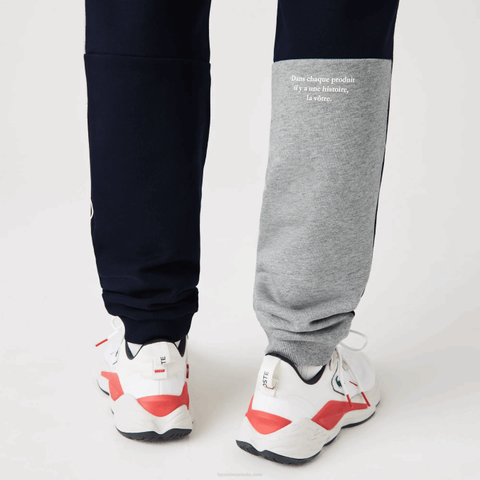 Men Lacoste V0ZN1206 Navy Blue 166 Heritage Destructured Branding Cotton Fleece Jogging Pants - Image 4