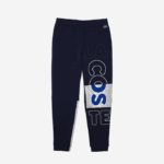 Men Lacoste V0ZN1206 Navy Blue 166 Heritage Destructured Branding Cotton Fleece Jogging Pants - Image 5