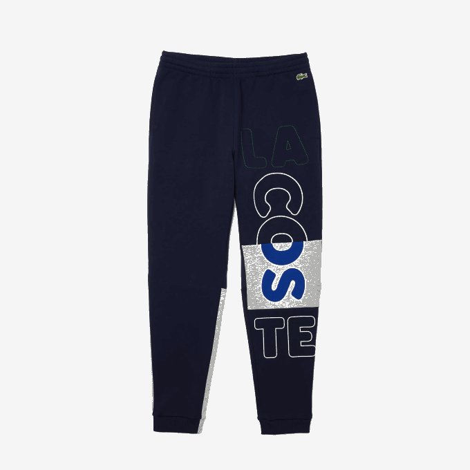 Men Lacoste V0ZN1206 Navy Blue 166 Heritage Destructured Branding Cotton Fleece Jogging Pants - Image 5