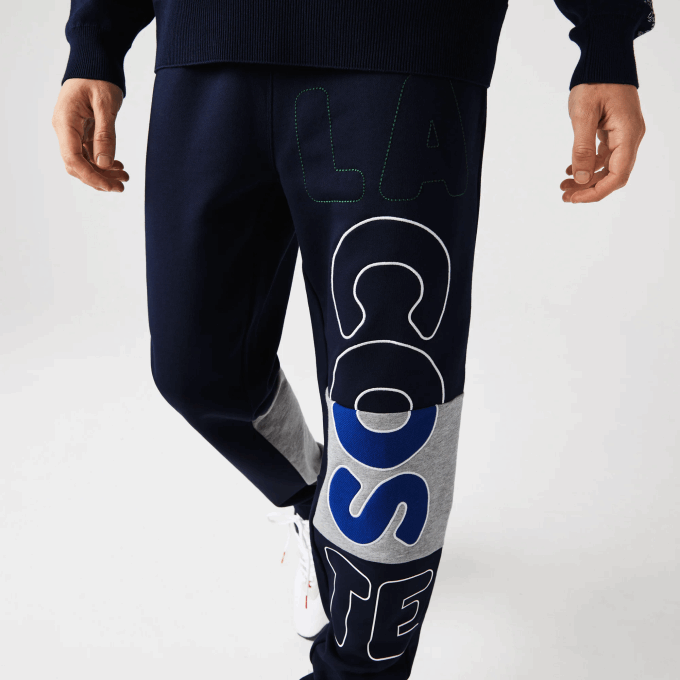 Men Lacoste V0ZN1206 Navy Blue 166 Heritage Destructured Branding Cotton Fleece Jogging Pants - Image 7