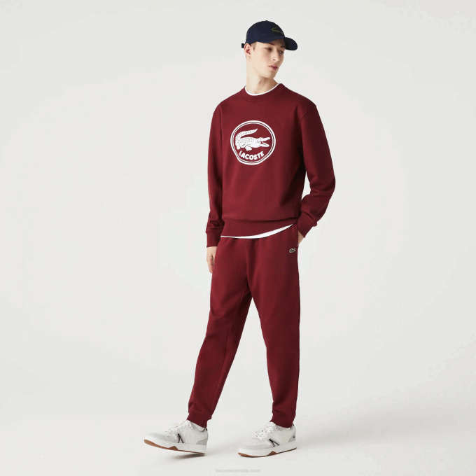 Men Lacoste V0ZN1207 Bordeaux Z7F Organic Cotton Fleece Jogging Pants - Image 5