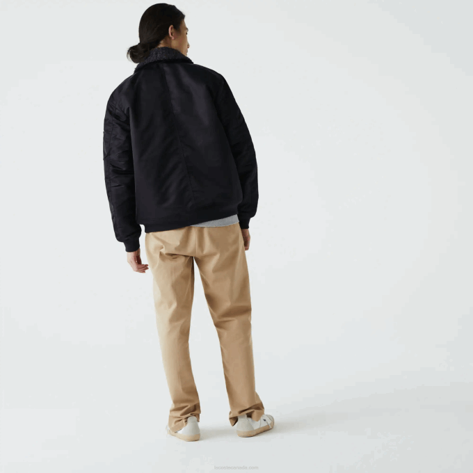 Men Lacoste V0ZN1214 Dark Grey Navy Blue 2T9 Sherpa Collar Padded Bomber Jacket - Image 3