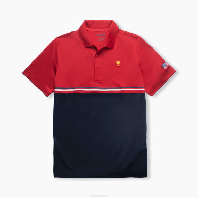 Men Lacoste V0ZN1215 Red Navy Blue White T7R Presidents Cup SPORT Polo - Image 1