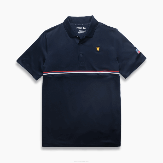 Men Lacoste V0ZN1217 Navy Blue Red White T55 Presidents Cup SPORT Polo - Image 1