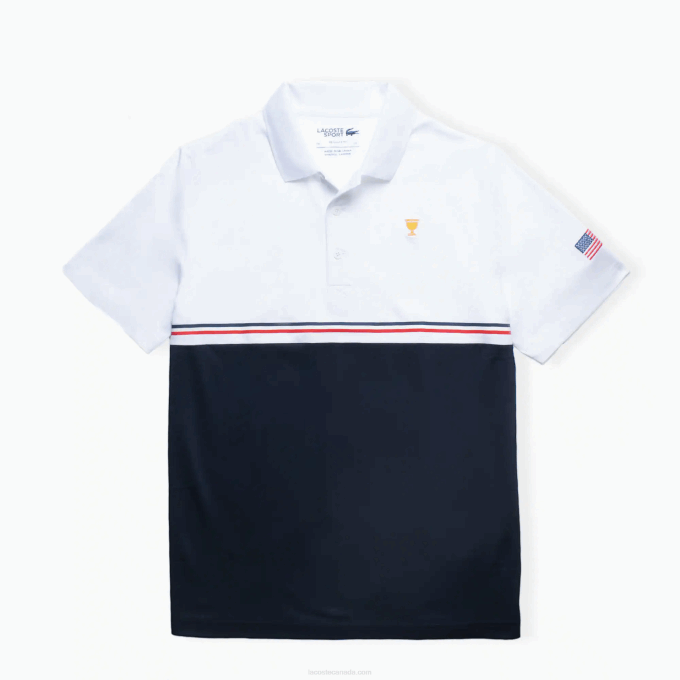 Men Lacoste V0ZN1218 White Navy Blue Red T56 Presidents Cup SPORT Polo - Image 1