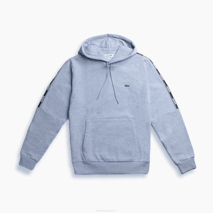 Men Lacoste V0ZN1219 Grey Chine CCA Print Band Hooded Fleece Sweatshirt - Image 1